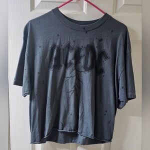 AC/DC LOGO Graphic Music Cropped T-Shirt XL Grey and Black